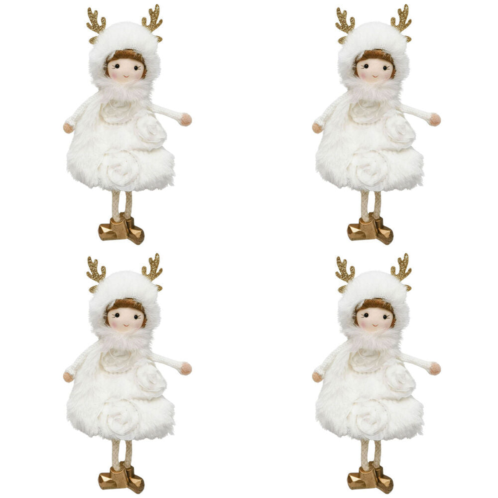 4PK Urban Rosie Girl Hanging Christmas Decoration 19cm White/Gold Assorted