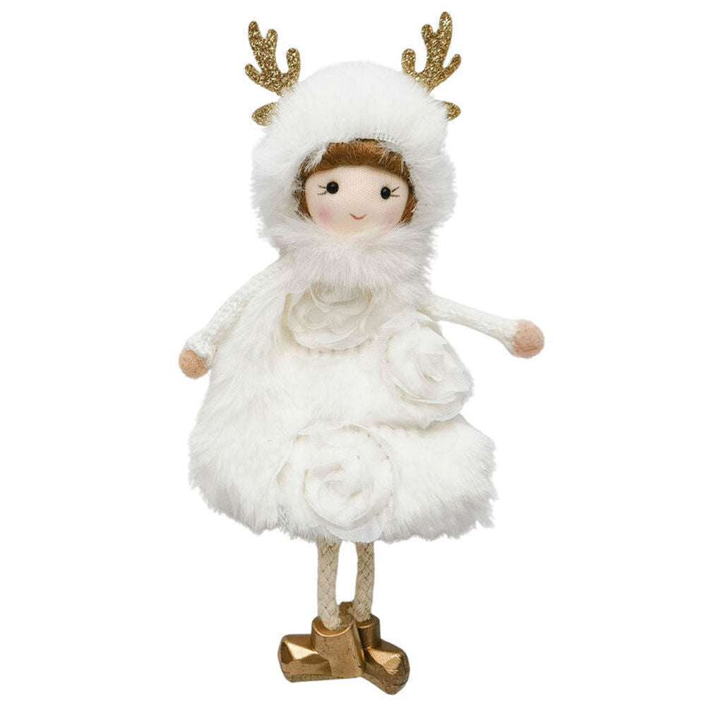 4PK Urban Rosie Girl Hanging Christmas Decoration 19cm White/Gold Assorted