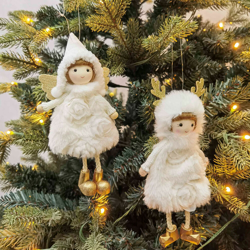 4PK Urban Rosie Girl Hanging Christmas Decoration 19cm White/Gold Assorted