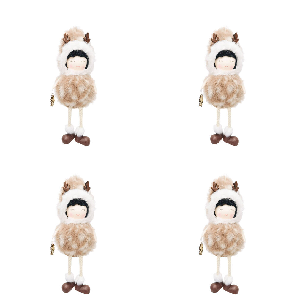 4PK Urban Fawn Girl Sitting Hanging Christmas Decoration 22cm Bisque/White