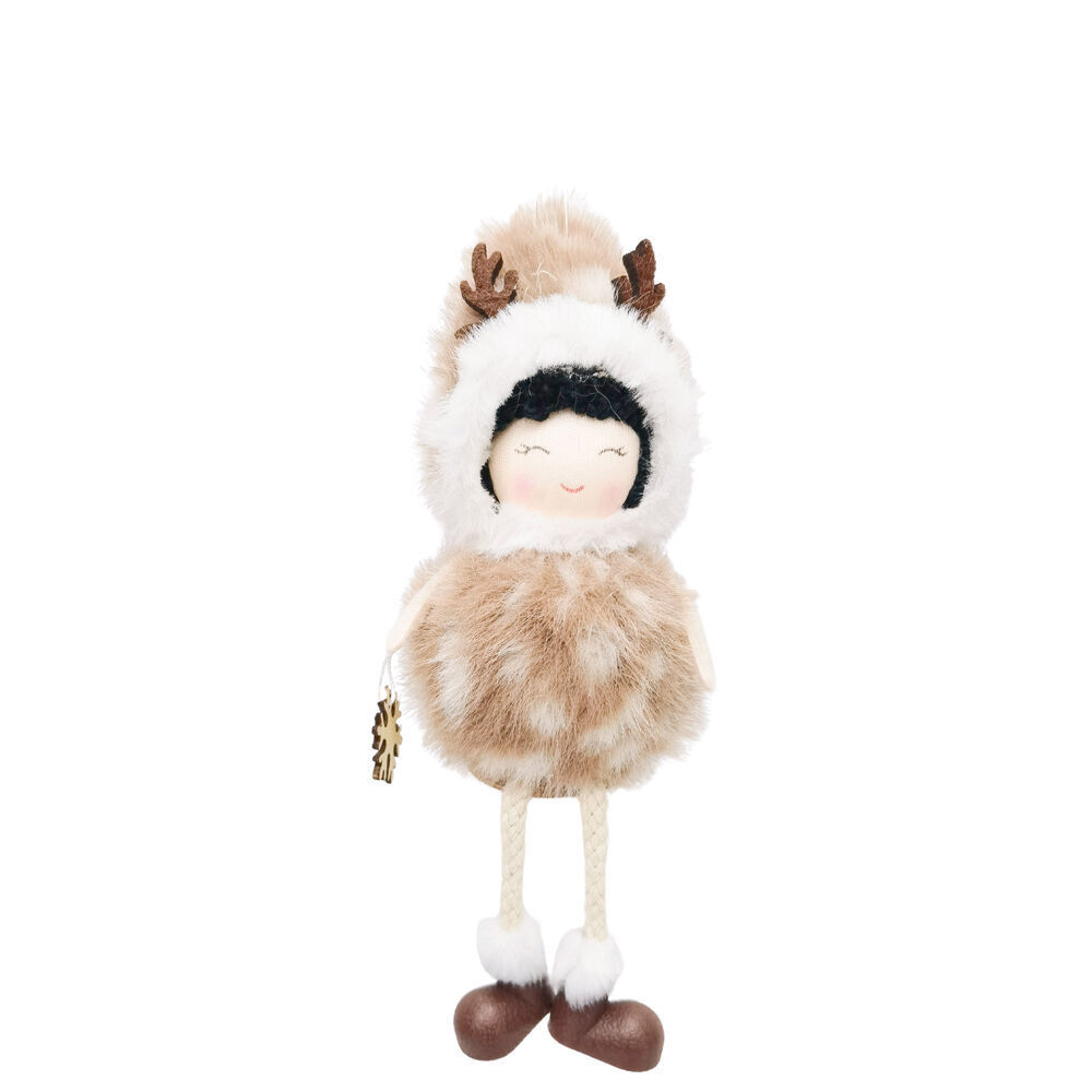 4PK Urban Fawn Girl Sitting Hanging Christmas Decoration 22cm Bisque/White
