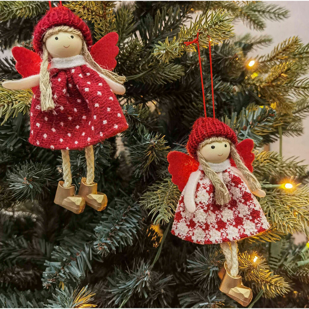 6PK Urban Merry Girls Hanging Christmas Decoration 13cm Red/White Assorted