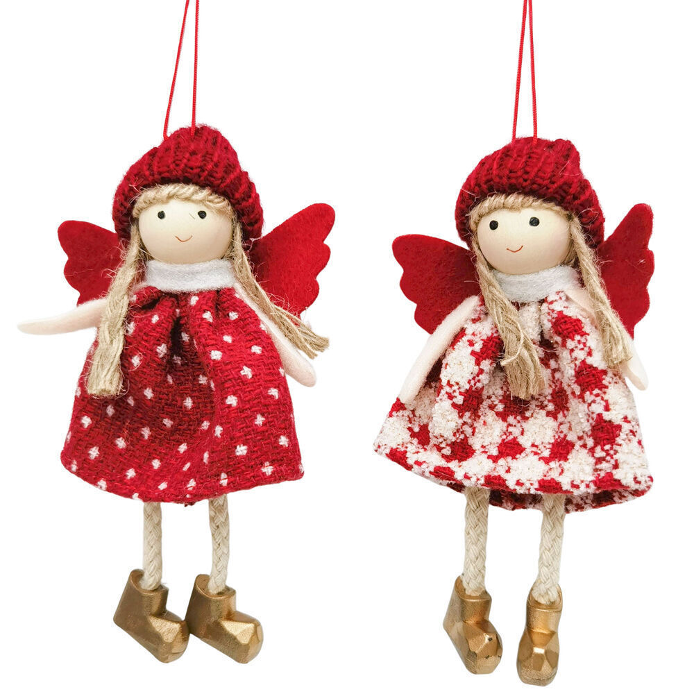 6PK Urban Merry Girls Hanging Christmas Decoration 13cm Red/White Assorted