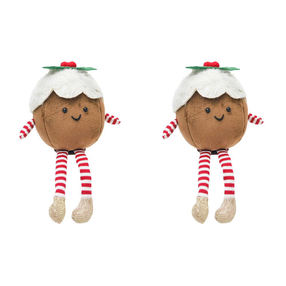 2PK Urban Fluffy Pudding Sitting Christmas Decoration 22cm Brown/White