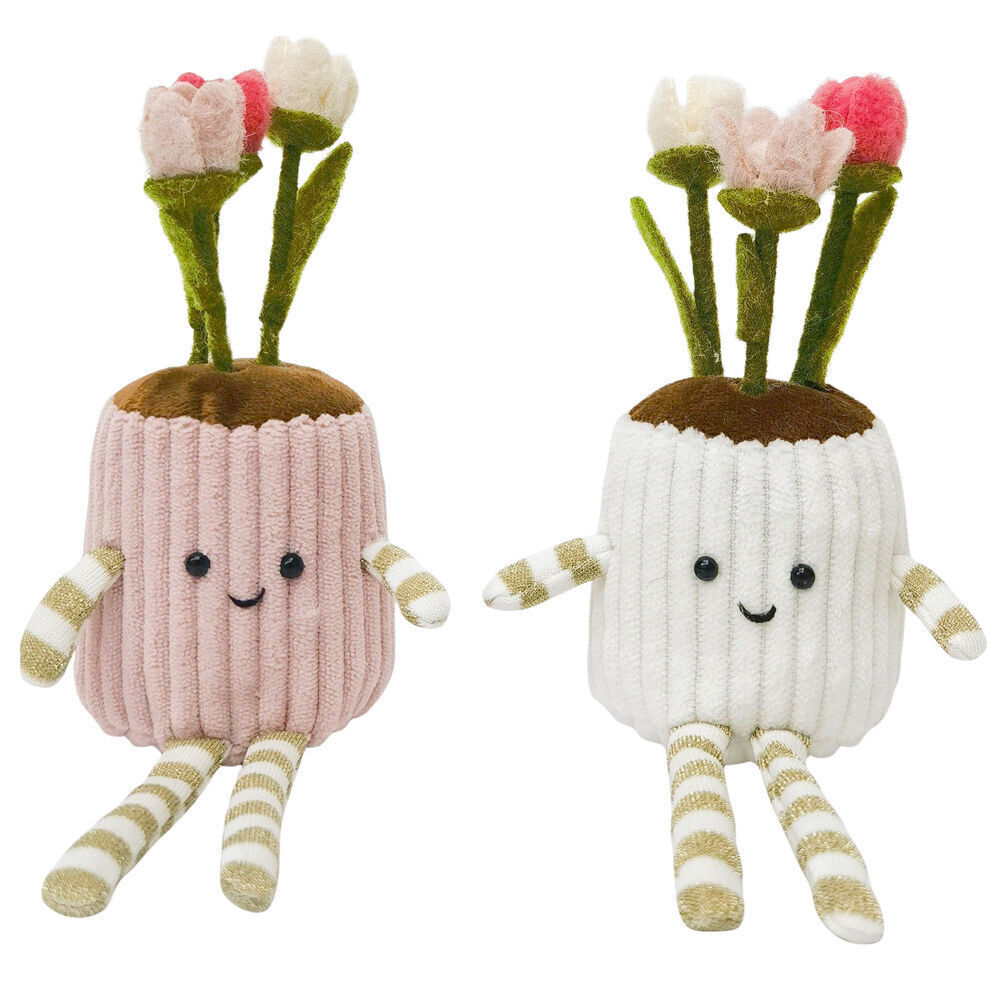 4PK Urban Fabric Flower Pot Sitting Decorations 21cm White/Pink Assorted