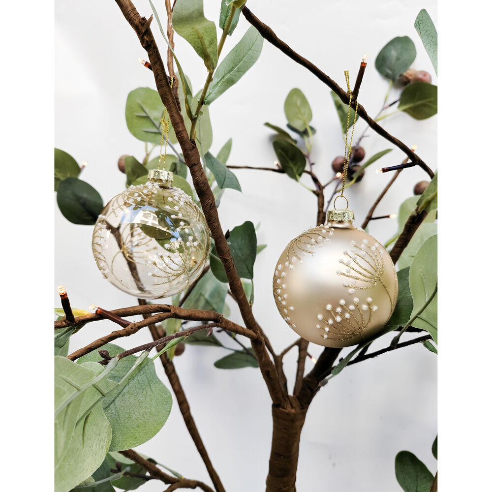 6PK Urban Blossom Baubles Hanging Decoration 8cm Champagne Assorted