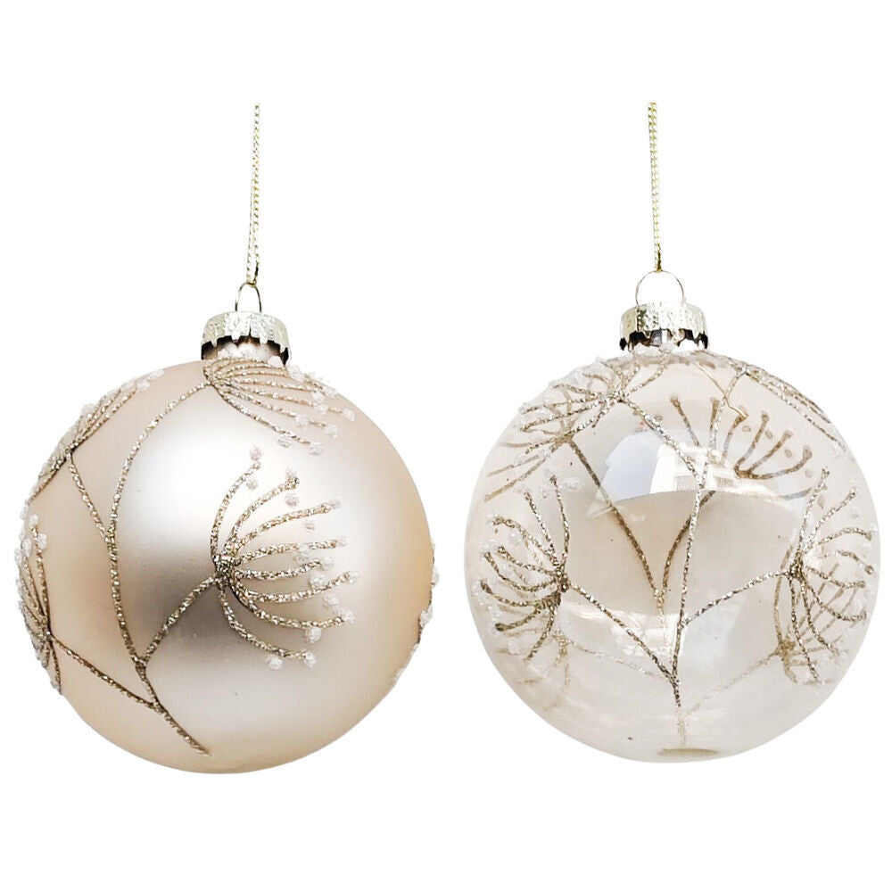 6PK Urban Blossom Baubles Hanging Decoration 8cm Champagne Assorted