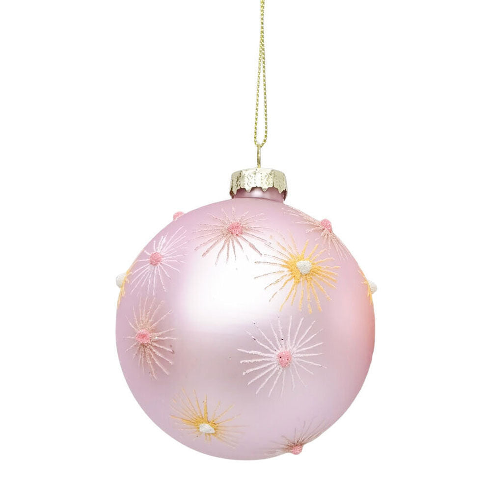 4PK Urban Star Burst Glass Baubles Hanging Decoration 8cm Pink/Yellow Assorted