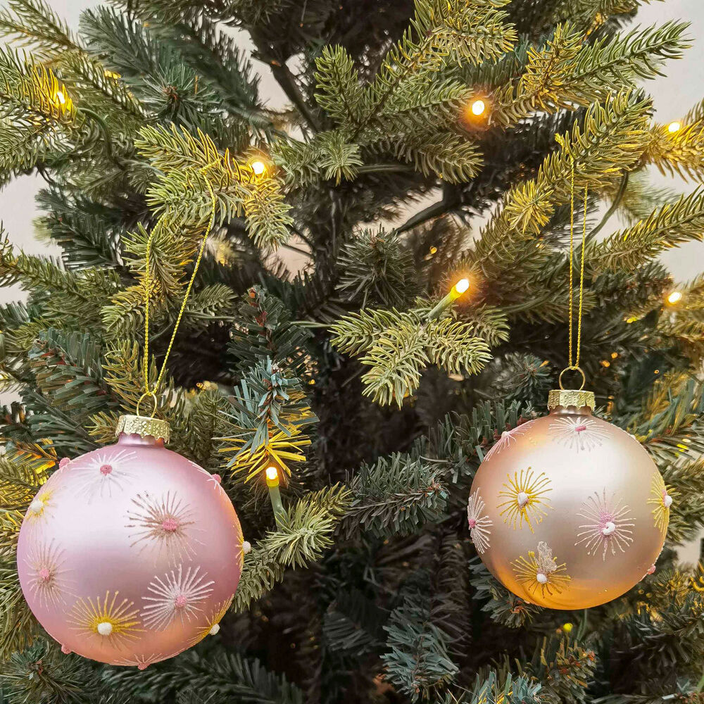 4PK Urban Star Burst Glass Baubles Hanging Decoration 8cm Pink/Yellow Assorted
