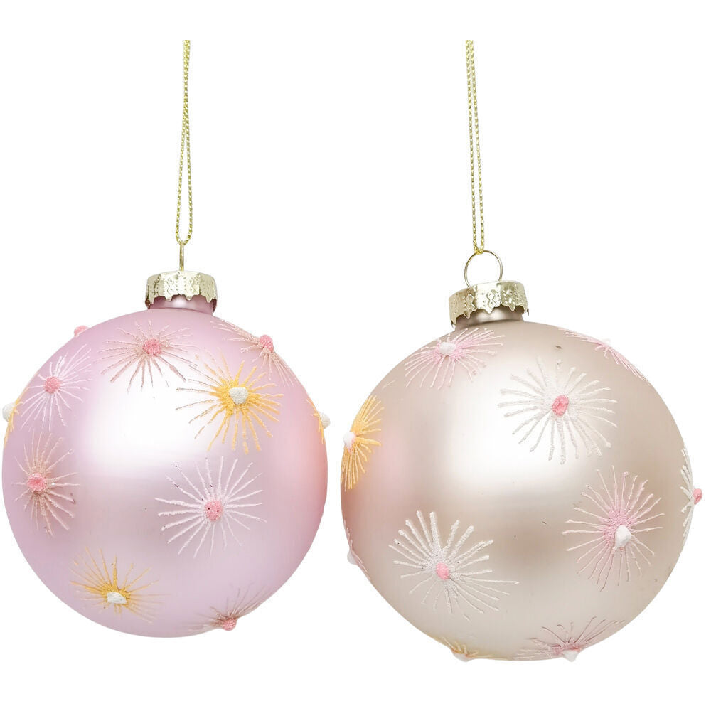 4PK Urban Star Burst Glass Baubles Hanging Decoration 8cm Pink/Yellow Assorted