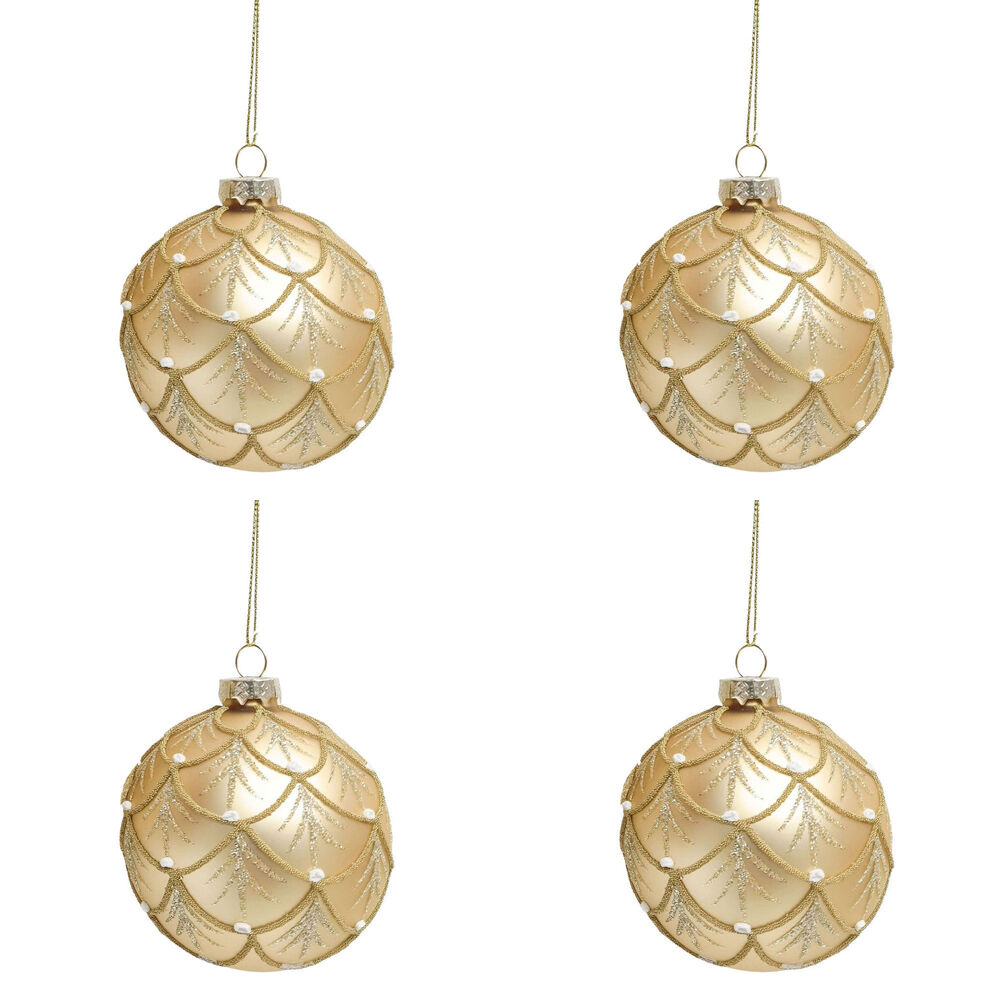 4PK Urban Elegant Scallop Baubles Hanging Christmas Decoration 8cm Gold Assorted
