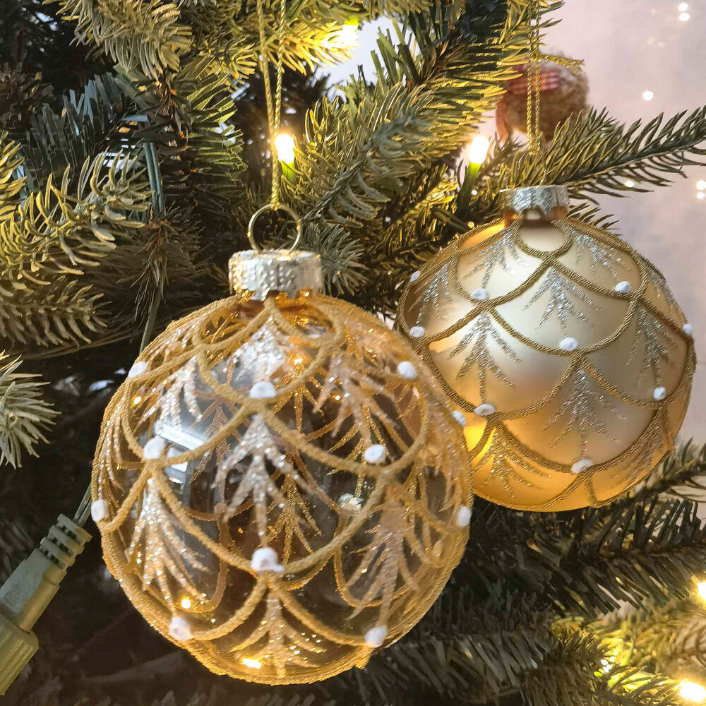 4PK Urban Elegant Scallop Baubles Hanging Christmas Decoration 8cm Gold Assorted