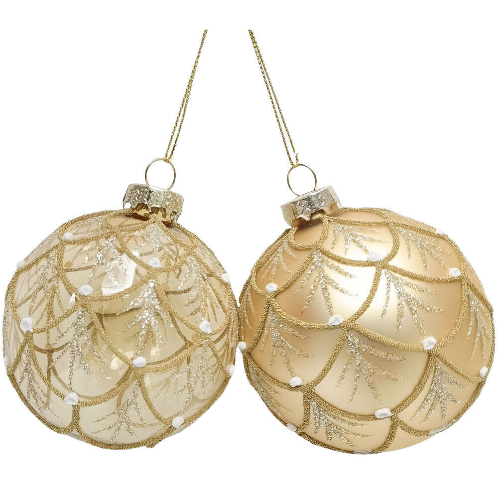 4PK Urban Elegant Scallop Baubles Hanging Christmas Decoration 8cm Gold Assorted