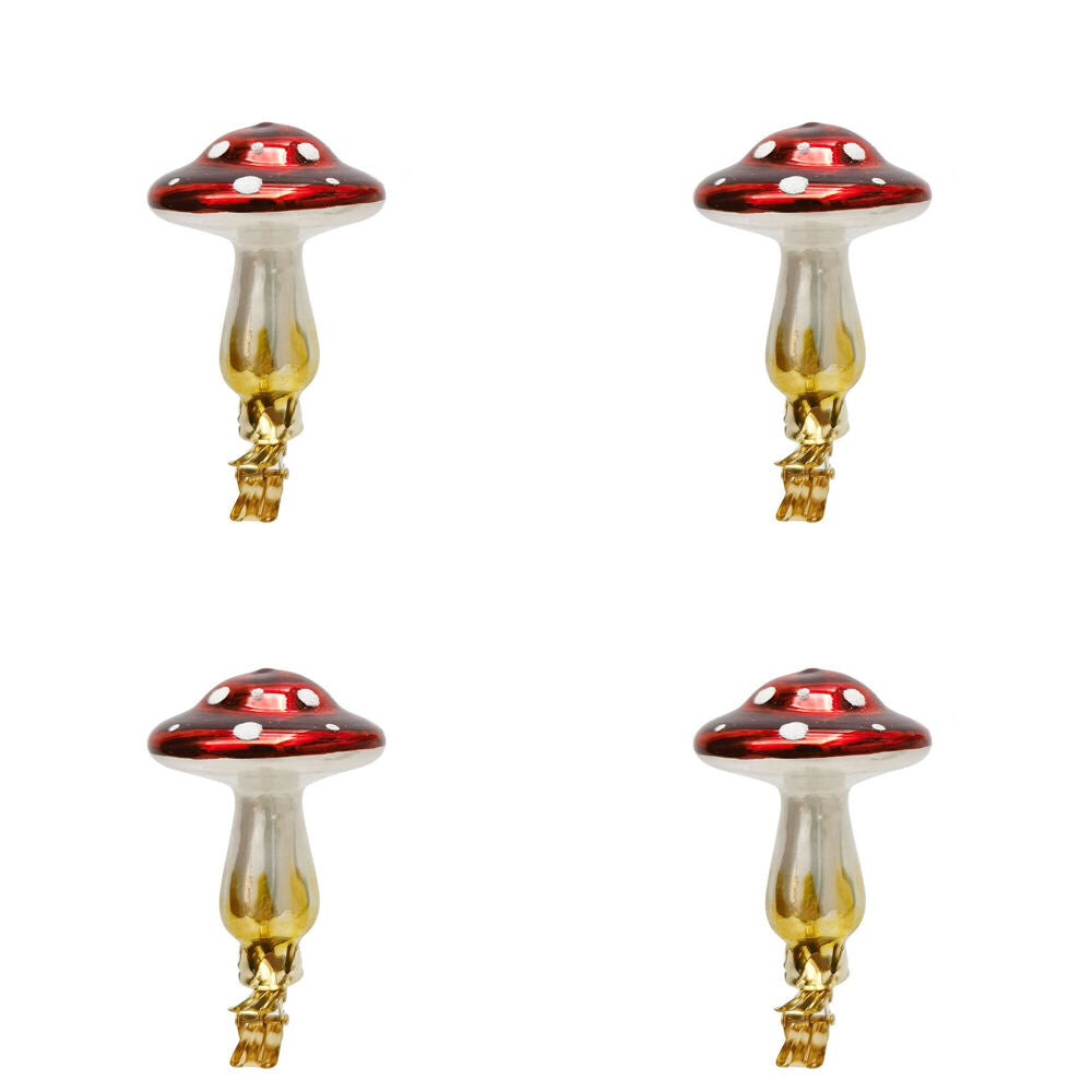 4PK Urban Toadstool Glass Clips Christmas Decoration 8cm Red Assorted