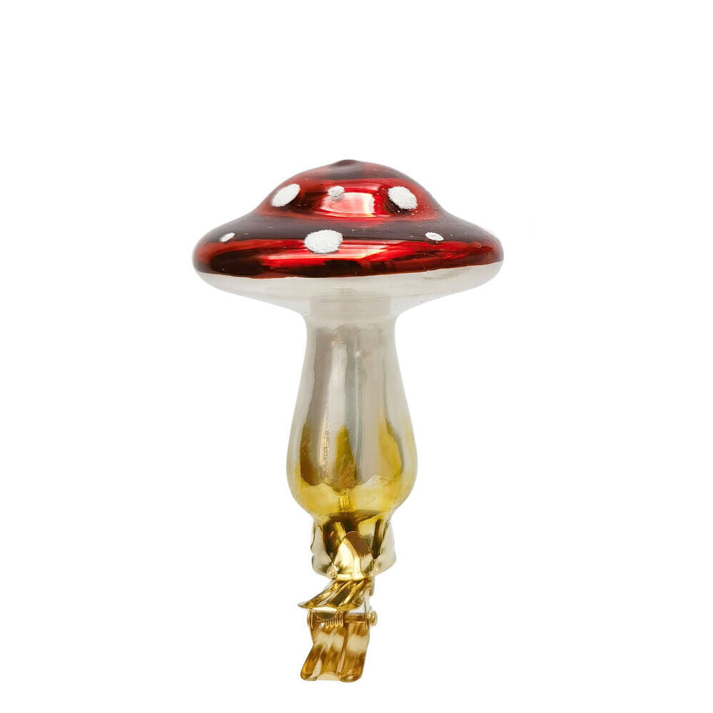 4PK Urban Toadstool Glass Clips Christmas Decoration 8cm Red Assorted