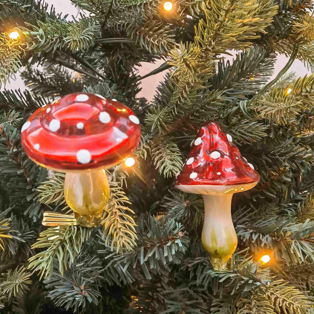 4PK Urban Toadstool Glass Clips Christmas Decoration 8cm Red Assorted