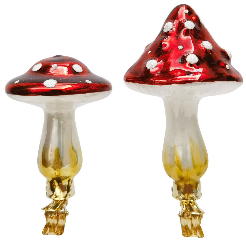 4PK Urban Toadstool Glass Clips Christmas Decoration 8cm Red Assorted