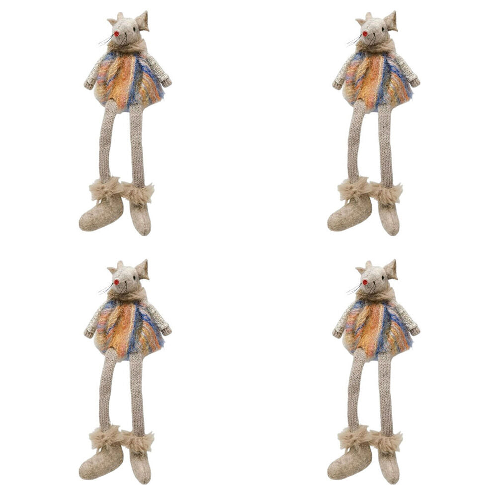 4PK Urban Pastel Mice Hanging Christmas Decoration 15cm Bisque Assorted