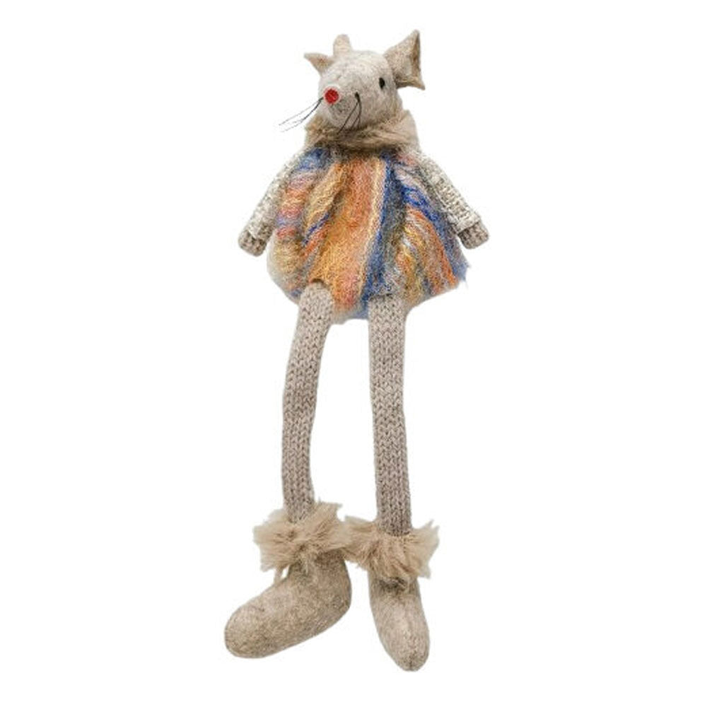 4PK Urban Pastel Mice Hanging Christmas Decoration 15cm Bisque Assorted