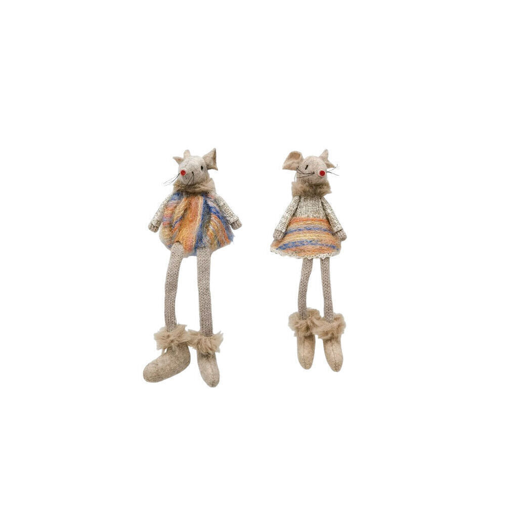 4PK Urban Pastel Mice Hanging Christmas Decoration 15cm Bisque Assorted