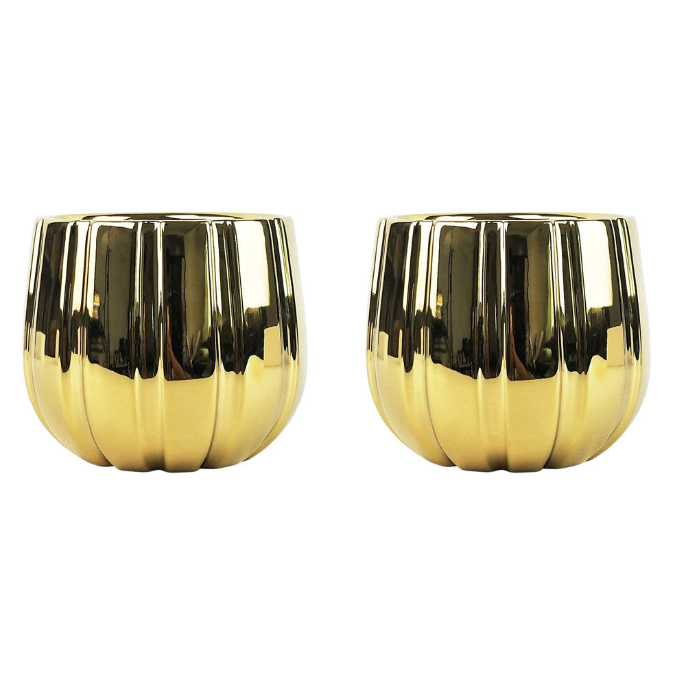 2x Urban Felix 16cm Ceramic Planter Plant Pot Large - Gold