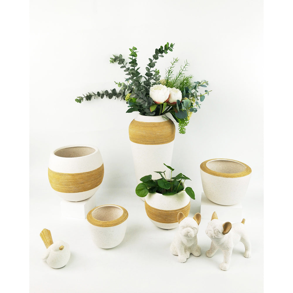 4x Urban Jenna 15cm Ceramic Planter Plant Pot Medium - Mustard/Sand
