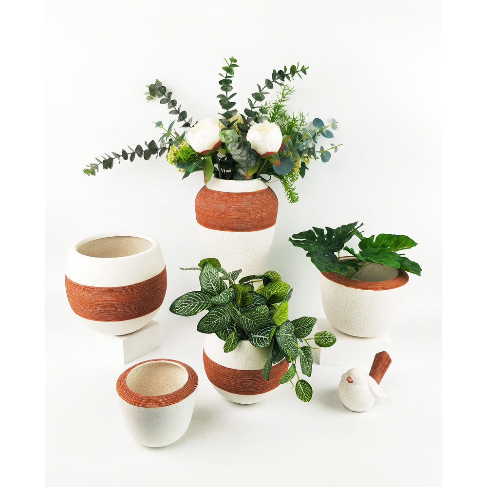 2x Urban Jenna 18cm Ceramic Planter Plant Pot Round Small - Terracotta/Sand