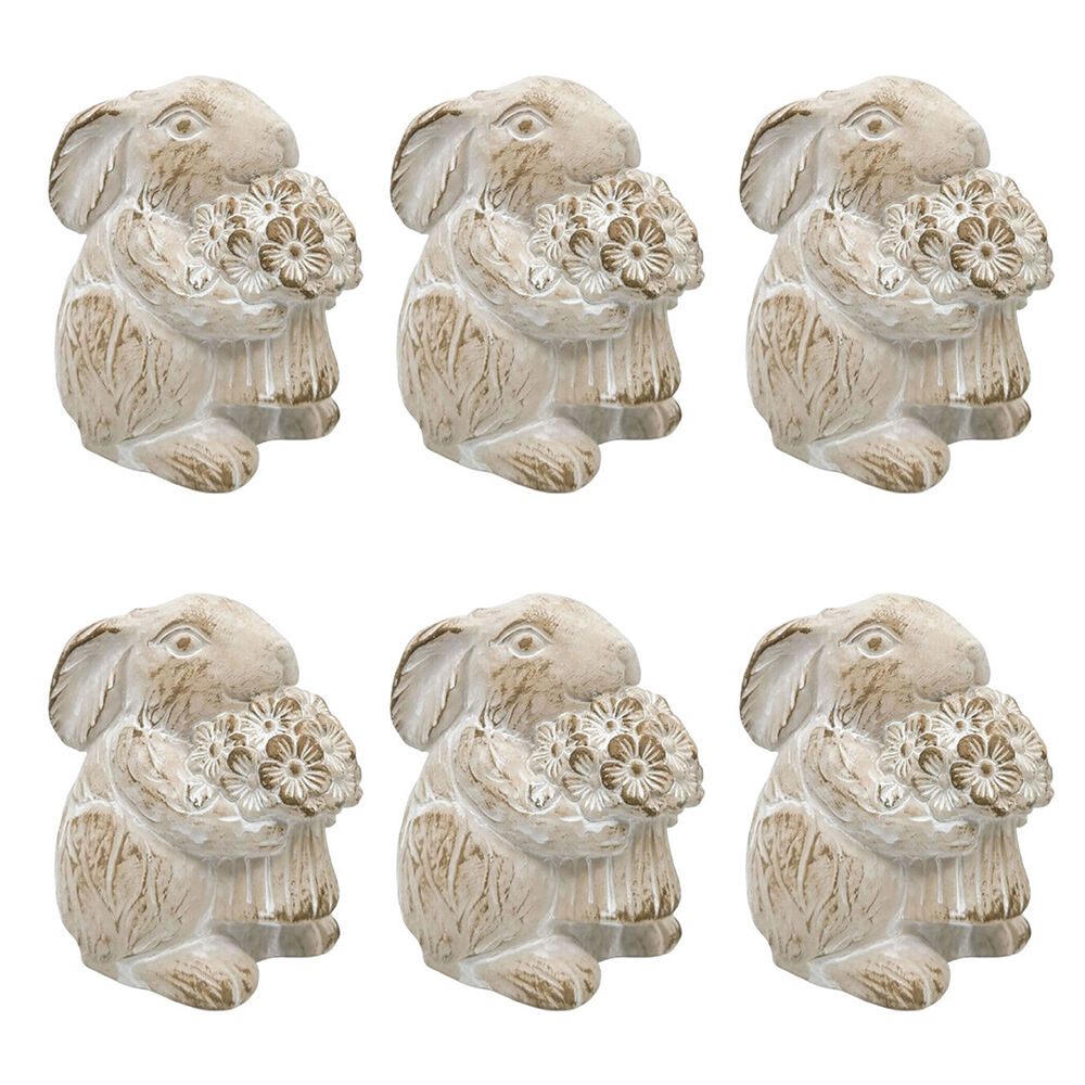 6PK Urban Ceramic Fable Bunny Ornament Outdoor Garden Decor 10cm Bisque