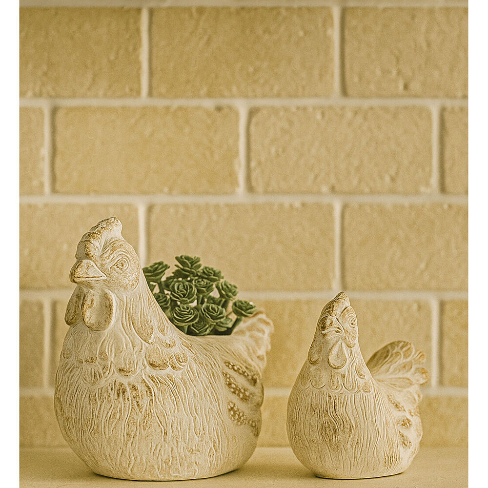 3PK Urban Ceramic Fable Chicken Ornament Outdoor Garden Decor 15cm Bisque