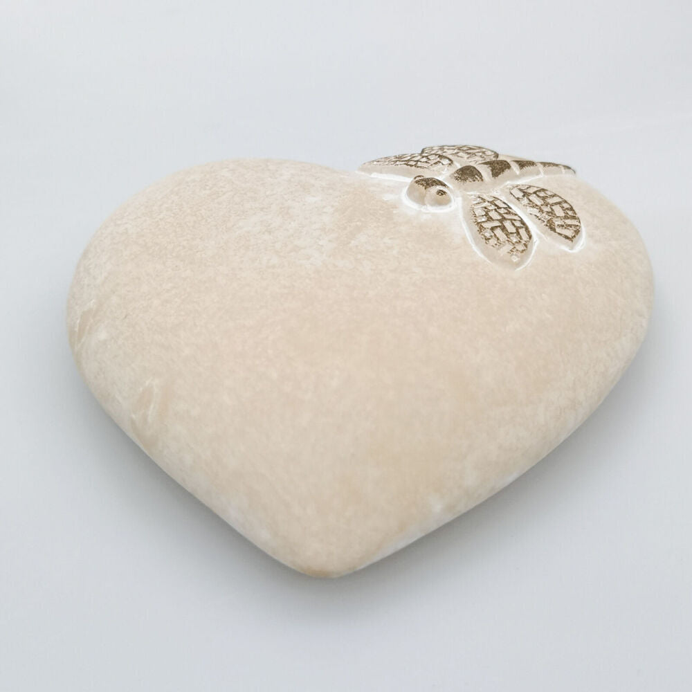 6PK Urban Ceramic Fable Dragonfly Heart Stone Outdoor Garden Decor 15cm Bisque