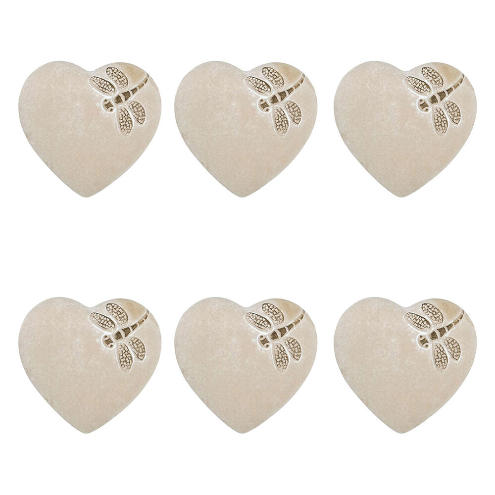 6PK Urban Ceramic Fable Dragonfly Heart Stone Outdoor Garden Decor 15cm Bisque