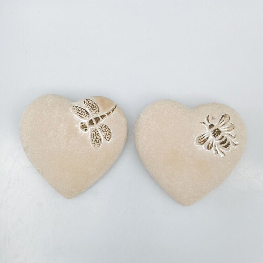 6PK Urban Ceramic Fable Bee Heart Stone Outdoor Garden Decor 15cm Bisque