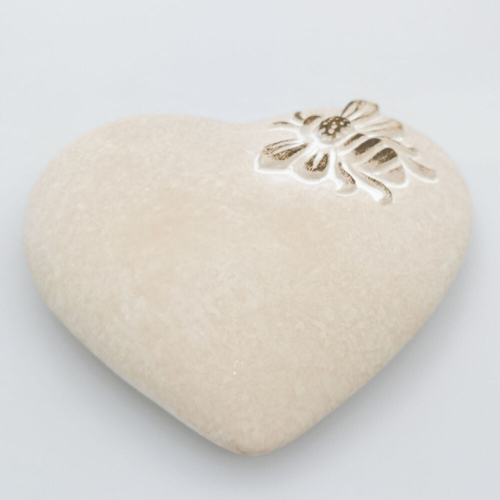 6PK Urban Ceramic Fable Bee Heart Stone Outdoor Garden Decor 15cm Bisque