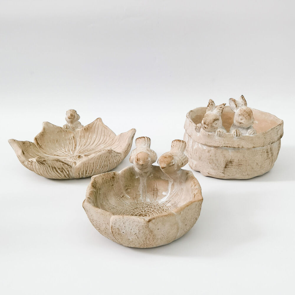 Urban Ceramic Fable Bunny Outdoor Garden Bird Bath Bowl 27x25cm Bisque