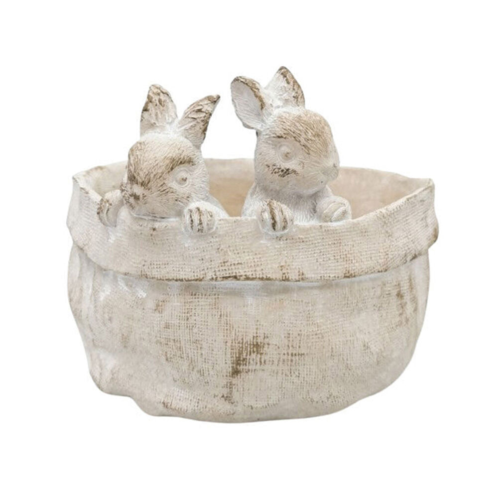 2PK Urban Ceramic Fable Bunnies Bowl Outdoor Garden Decor 18cm Bisque