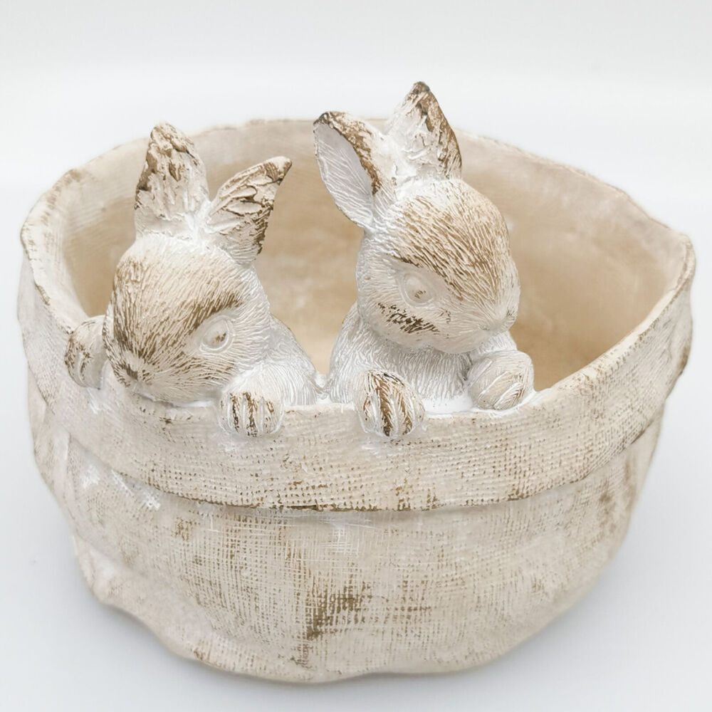 2PK Urban Ceramic Fable Bunnies Bowl Outdoor Garden Decor 18cm Bisque