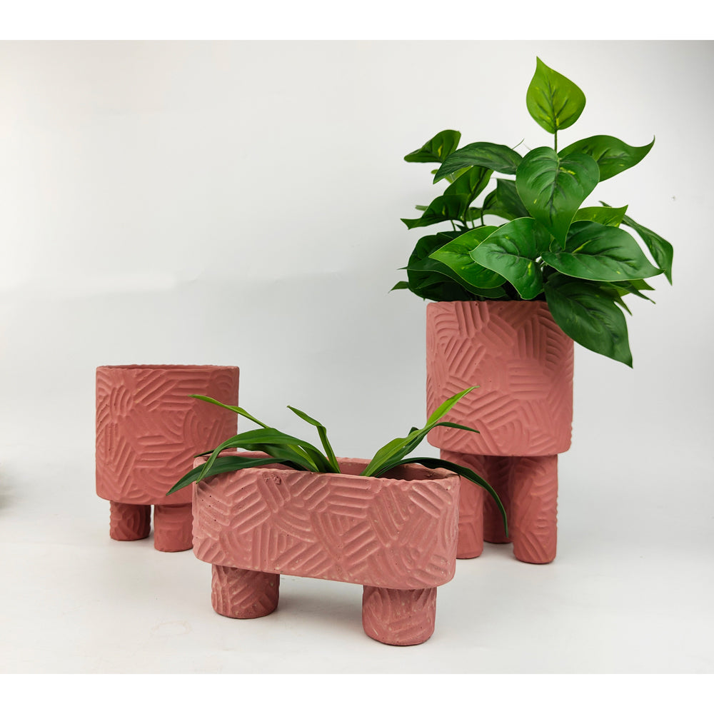 2x Urban Enola 17cm Concrete Medium Planter Pot w/ Legs - Pink