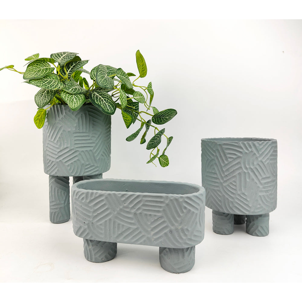 4x Urban Enola 20cm Concrete Long Planter Pot w/ Legs - Blue