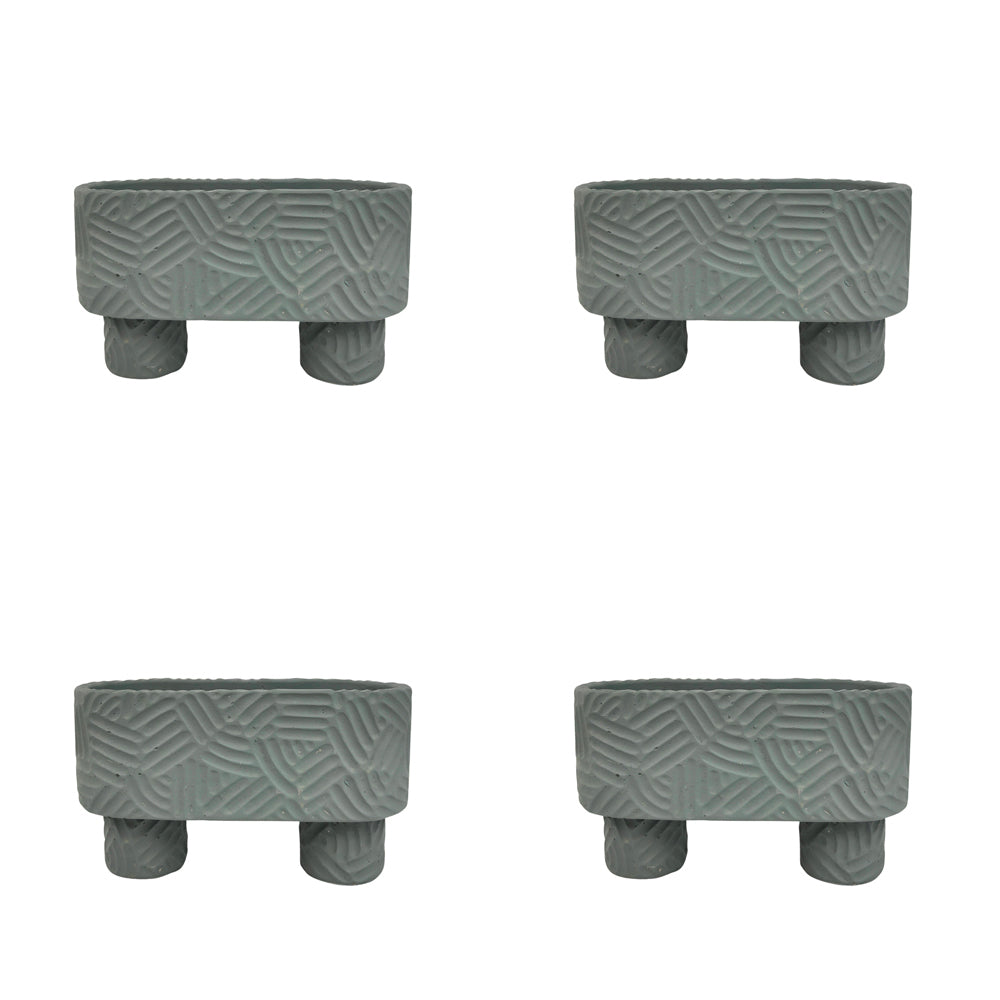 4x Urban Enola 20cm Concrete Long Planter Pot w/ Legs - Blue