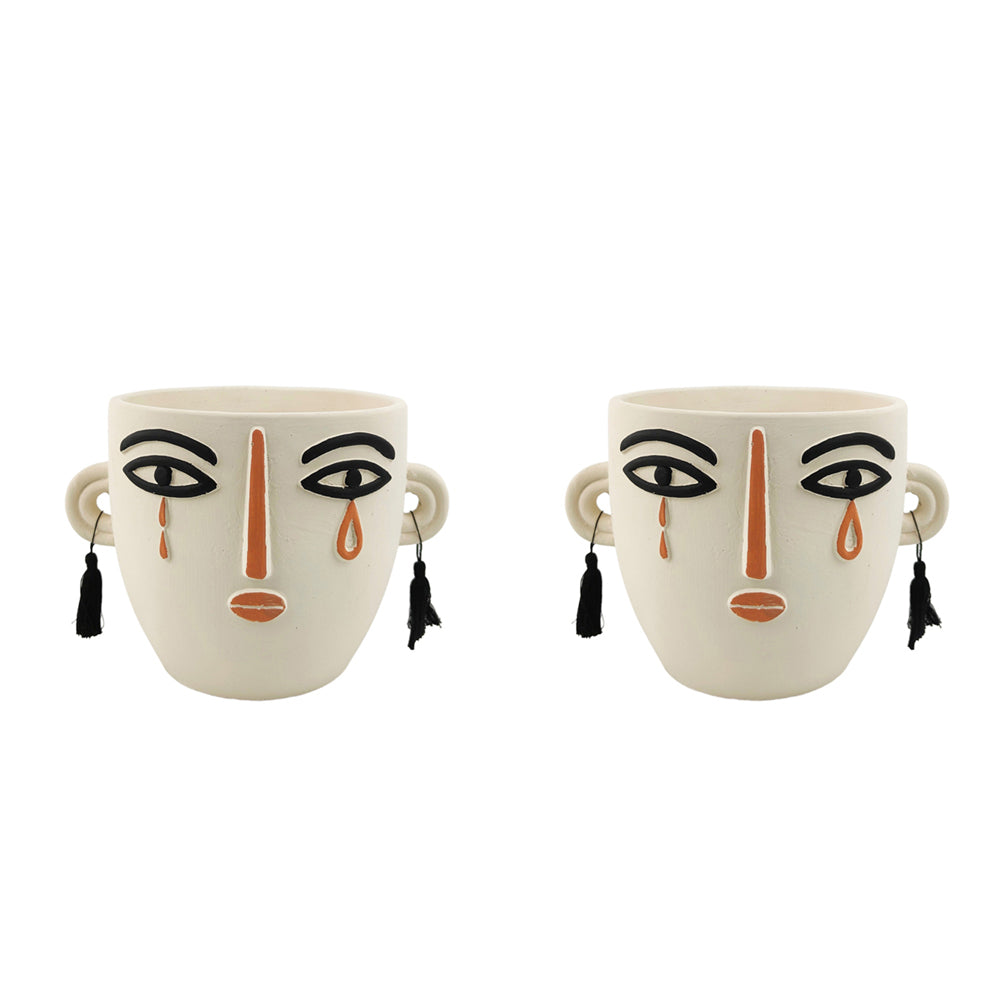 2x Urban Monarch Face 23cm Concrete Planter Pot Medium - White