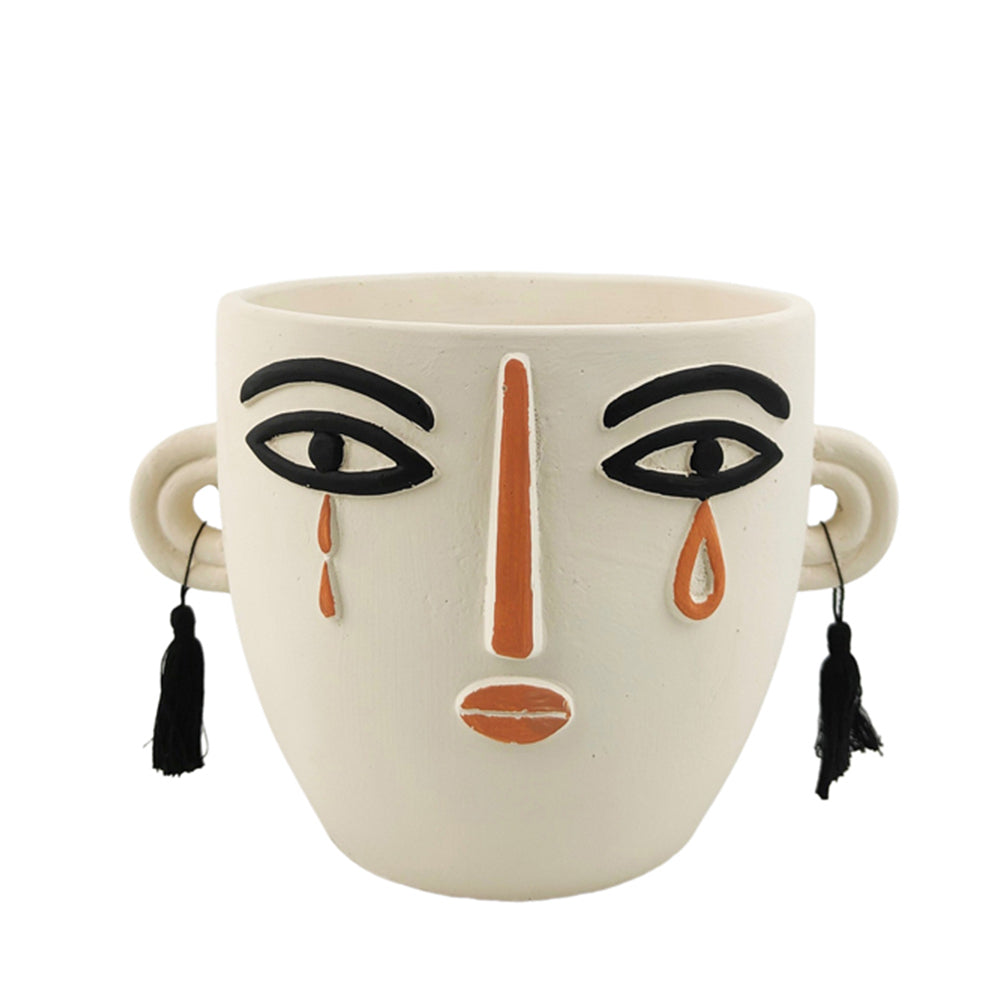 2x Urban Monarch Face 23cm Concrete Planter Pot Medium - White