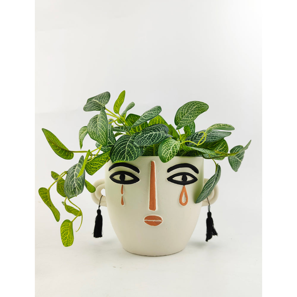 2x Urban Monarch Face 23cm Concrete Planter Pot Medium - White