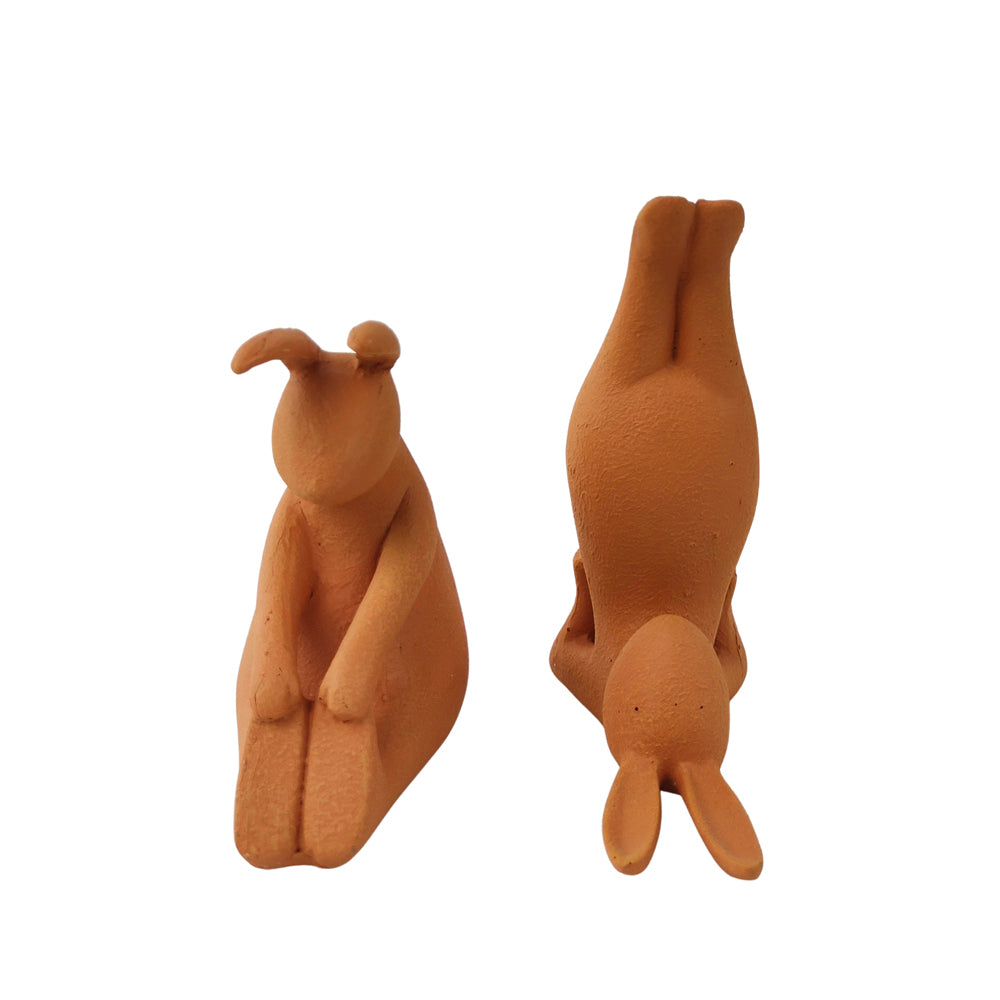 4x 2pc Urban 14cm Yoga Bunnies Concrete Figurine - Terracotta