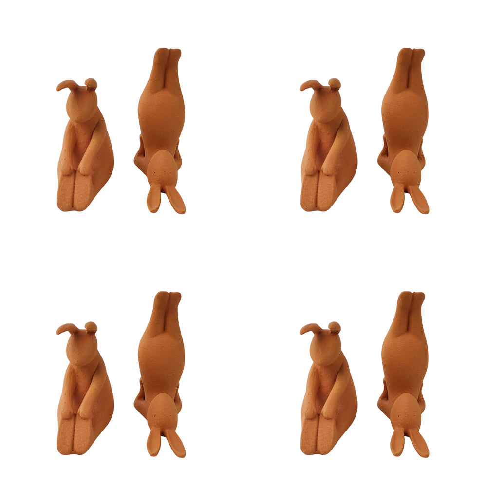 4x 2pc Urban 14cm Yoga Bunnies Concrete Figurine - Terracotta