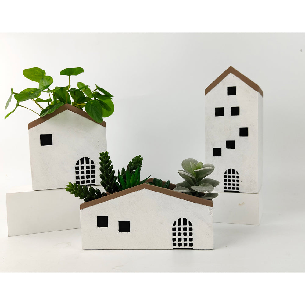 2x Urban Jonah House 24cm Concrete Tall Planter Pot - White