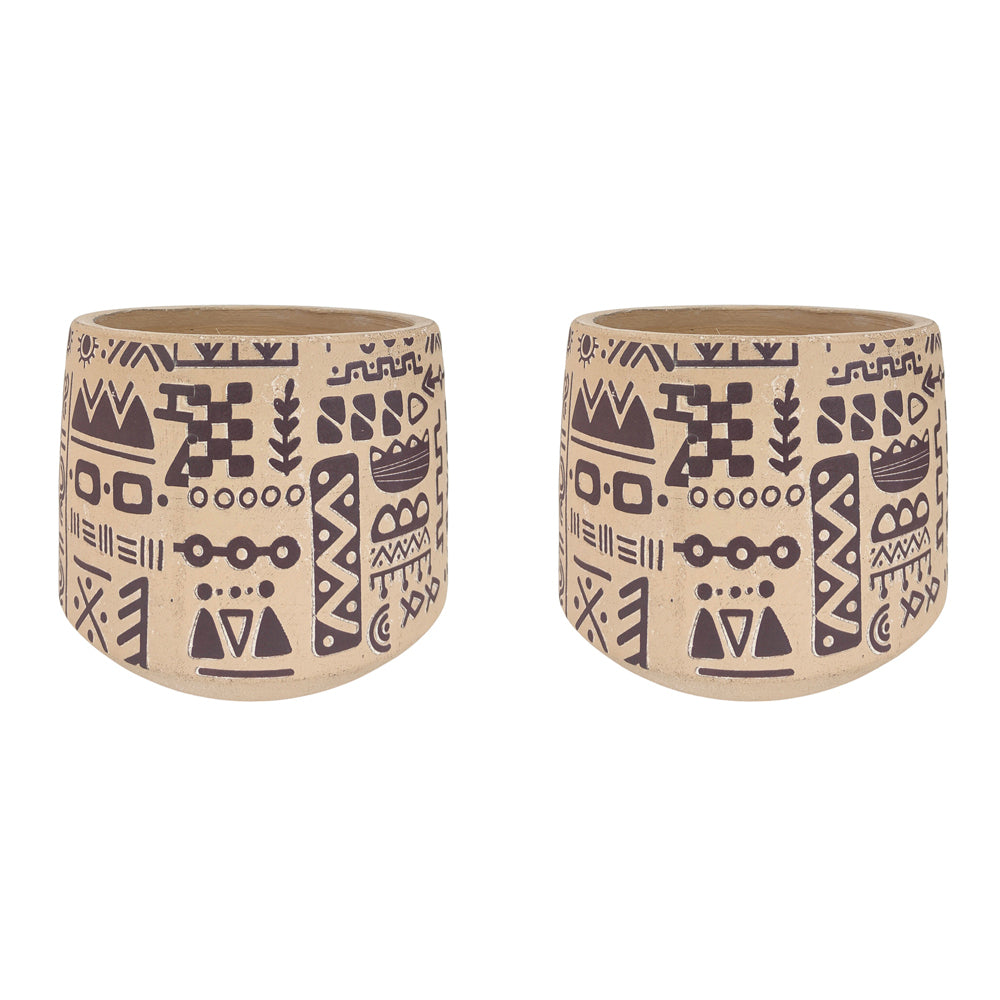 2x Urban Kaleem Tribal 19cm Concrete Planter Pot Large - Sand/Black