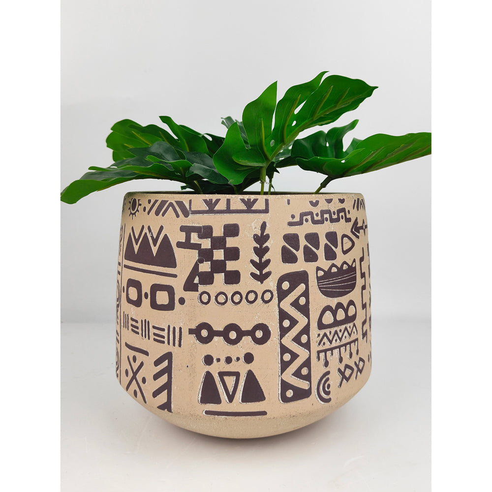 2x Urban Kaleem Tribal 19cm Concrete Planter Pot Large - Sand/Black