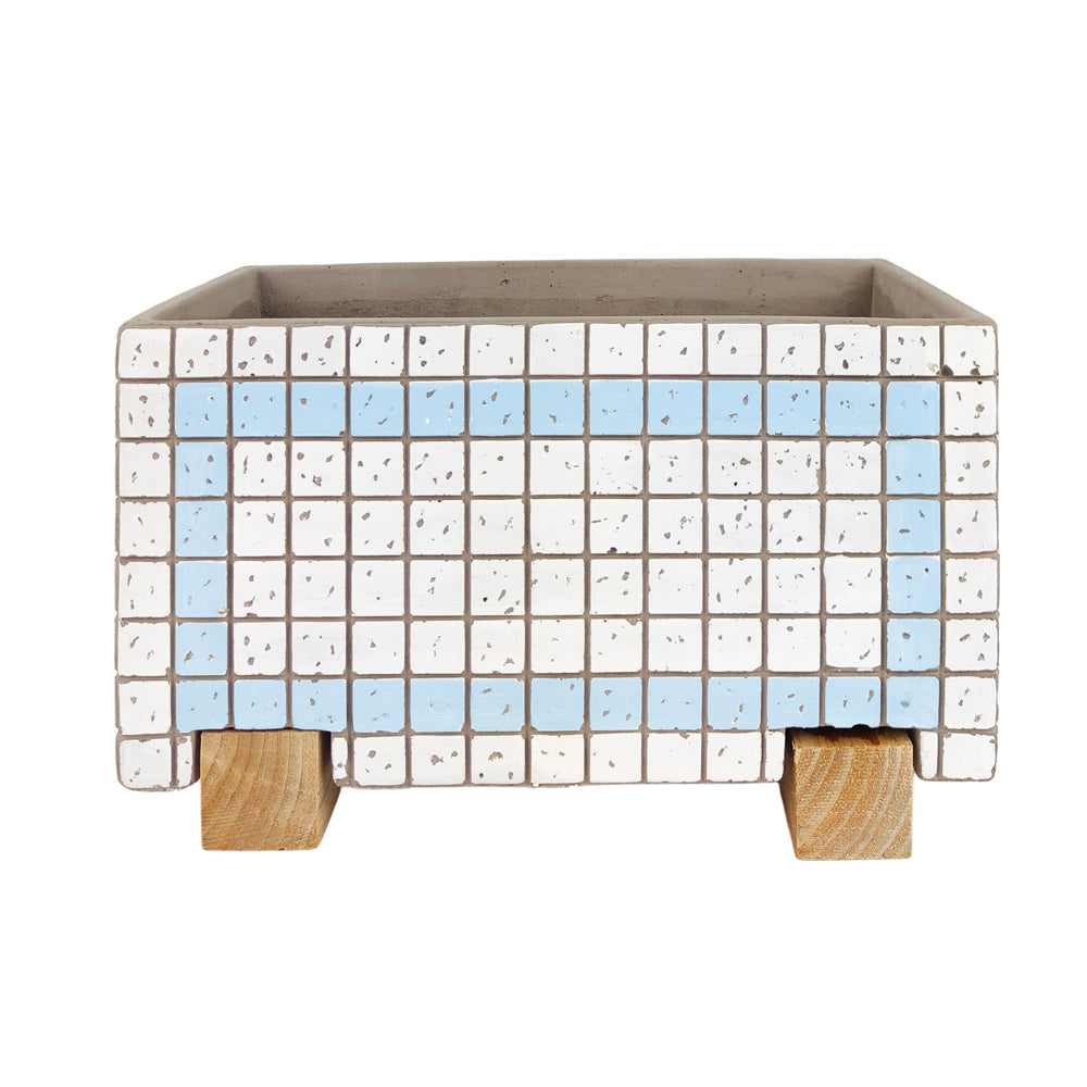 2x Urban Brix Rectangular 26cm Concrete Planter Pot - White/Blue