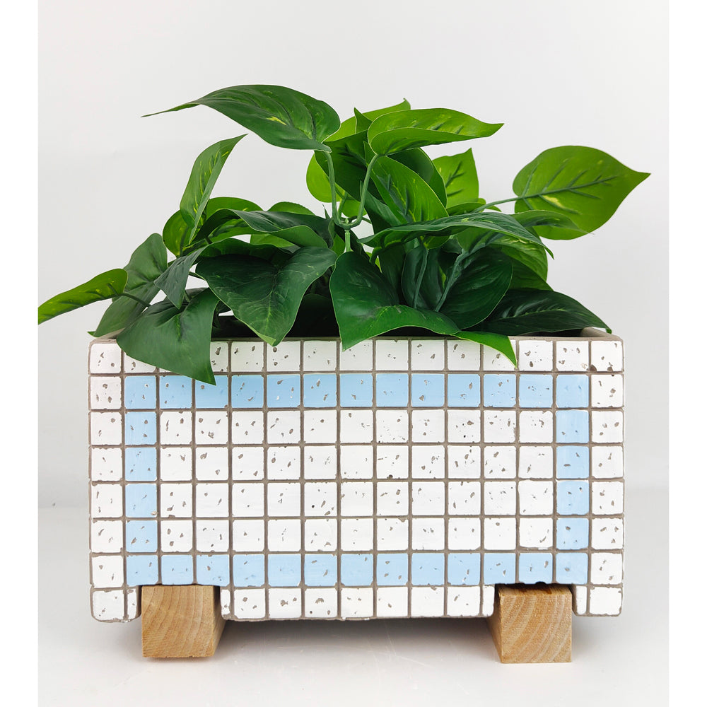 2x Urban Brix Rectangular 26cm Concrete Planter Pot - White/Blue