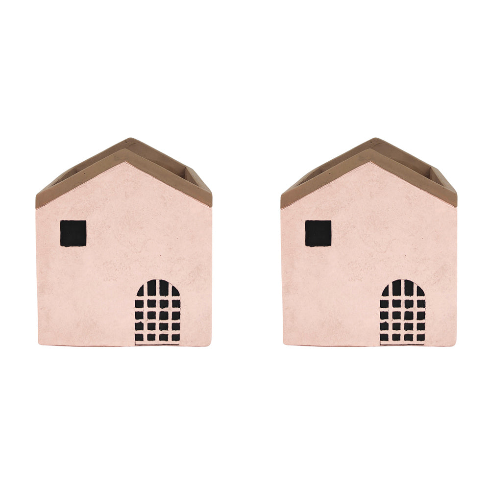 2x Urban Jonah House 15x16cm Concrete Medium Planter Pot - Pink